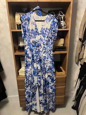 Eliza J Blue & White High-Low Floral Maxi Dress